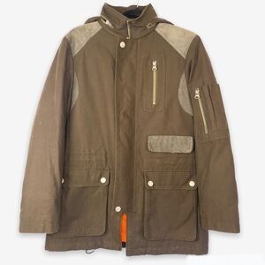 Charles Jourdan Anorak Style Warm Jacket 100% Cotton Leather Trim Brown (L / 46)